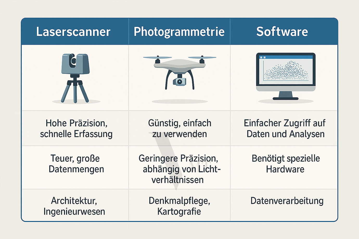Vergleich Laserscanner, Photogrammetrie und Software zur Erstellung von 3D Scan Punktwolken