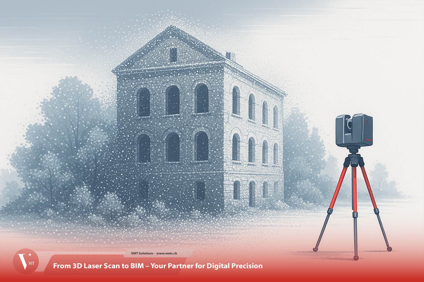 3D Scan Punktwolke eines Gebäudes mit Laserscanner – digitale Vermessung und BIM