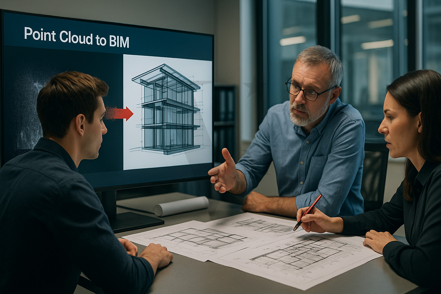 Đào tạo Point Cloud to BIM tại VMT Solutions – học viên và chuyên gia cùng phân tích mô hình 3D, nâng cao độ chính xác và kỹ năng chuyên môn kiến trúc.