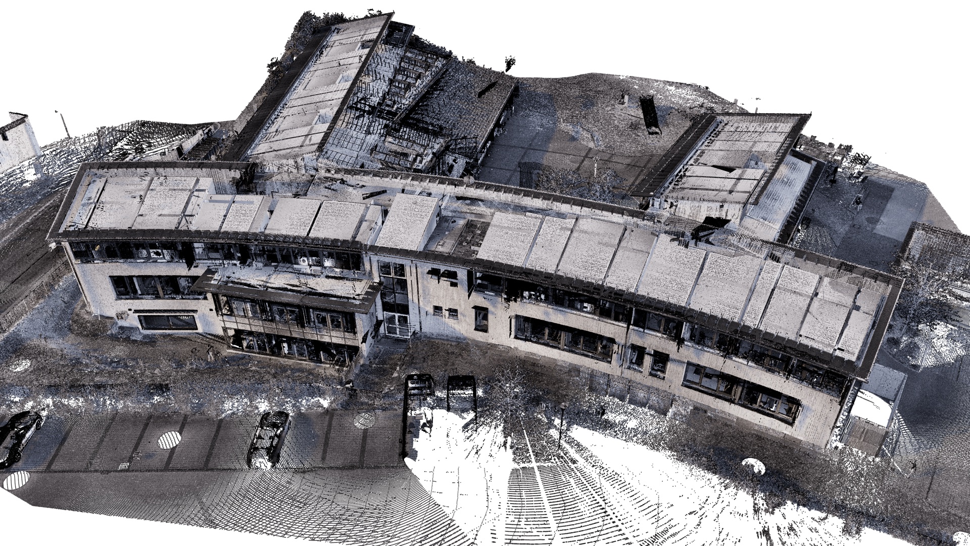 Scansione laser 3D della Scuola Erich-Kästner Füssen – nuvola di punti dell'edificio scolastico