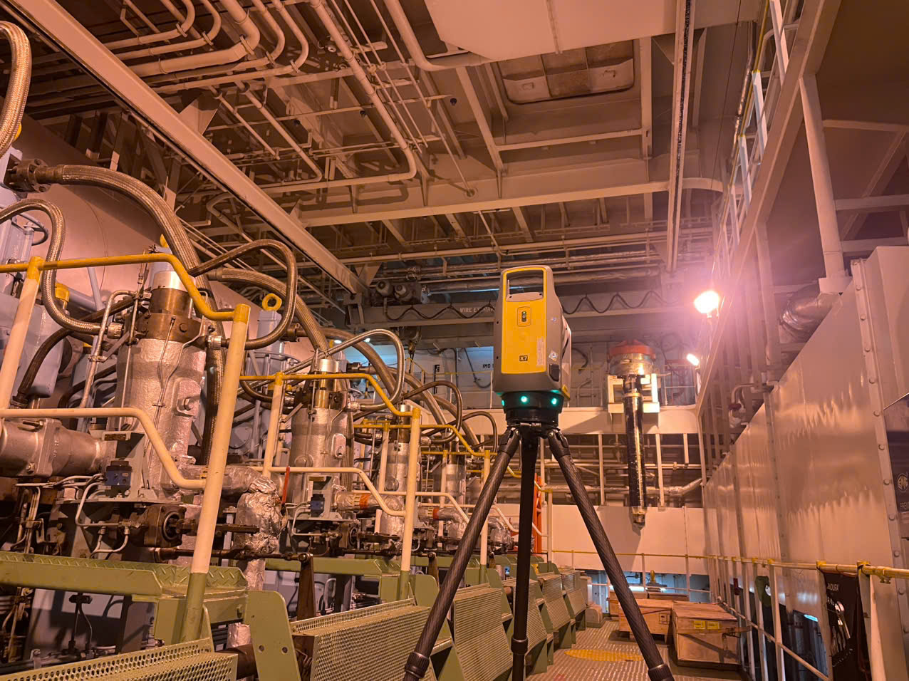 Engine room 3D laser scanning survey on board a vessel at a Vietnamese port